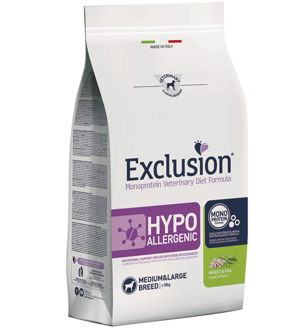 Exclusion - Veterinary Diet Canine - Hypoallergenic - Medium/Large - Insetti e Piselli - 12kg