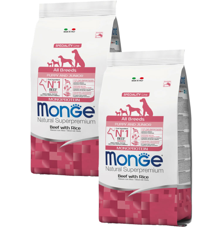 KIT 2 X Monge - Natural Superpremium - All Breeds - Puppy&Junior - Manzo - 12 kg