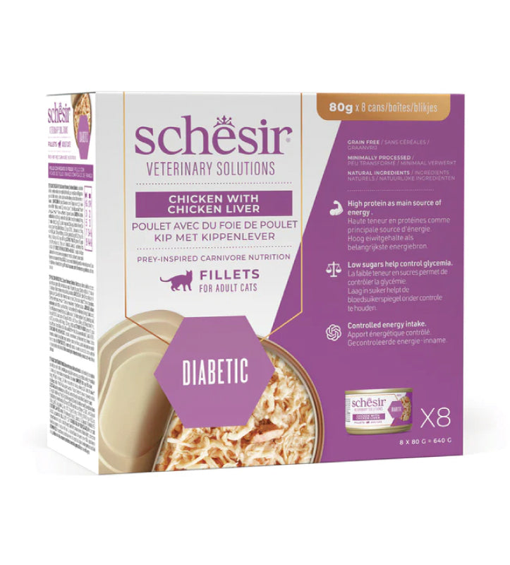 Schesir - Veterinary Solution Feline - Filetti - Diabetic - 8 lattine da 80gr