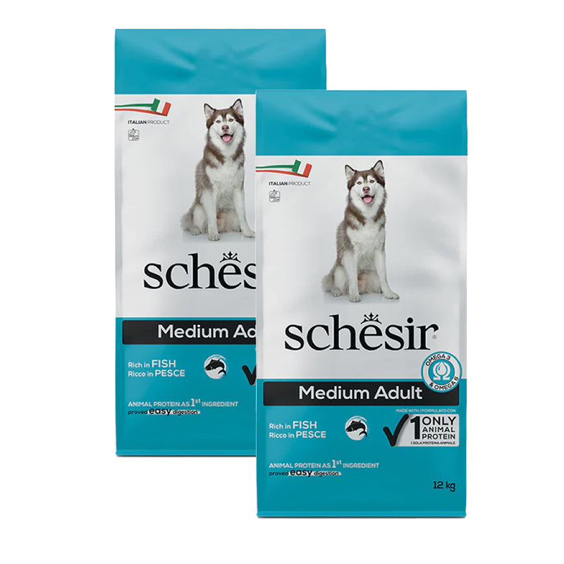 KIT 2 X Schesir Dog - Medium Adult - Pesce - 12 kg - DOPPIO SACCO