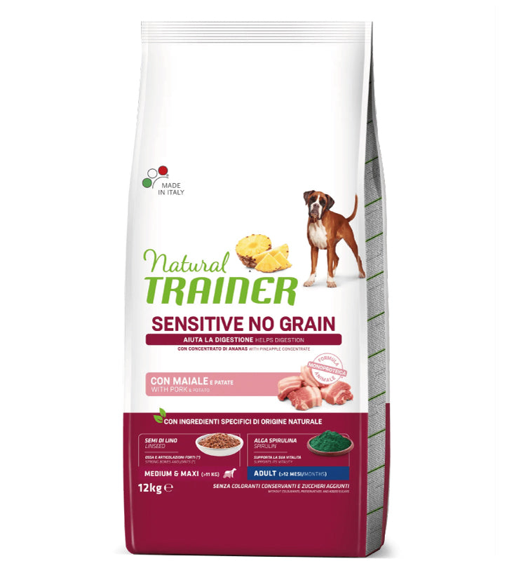 Trainer Natural Sensitive - No Grain - Medium/Maxi - Adult - Maiale - 12 kg