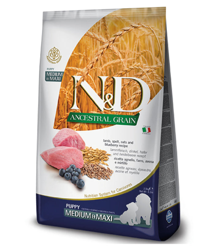 Farmina - N&D Ancestral Dog - Medium/Maxi Puppy - Agnello/Mirtillo - 12kg
