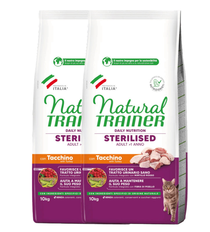 KIT 2 X Trainer Natural Cat - Sterilizzato - Tacchino - 10 kg - DOPPIO SACCO