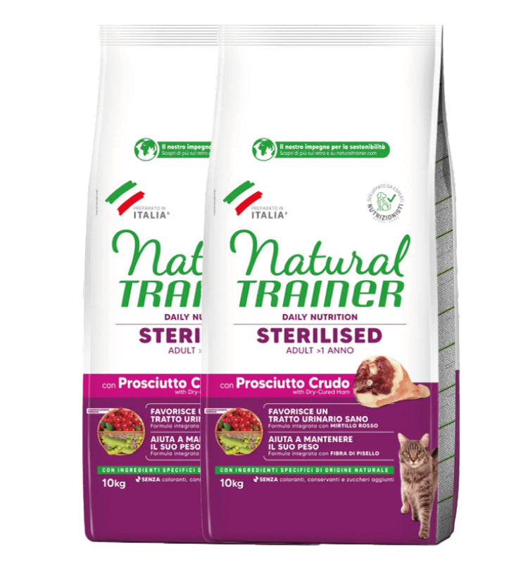 KIT 2 X Trainer Natural Cat - Sterilizzato - Prosciutto Crudo - 10 kg - DOPPIO SACCO