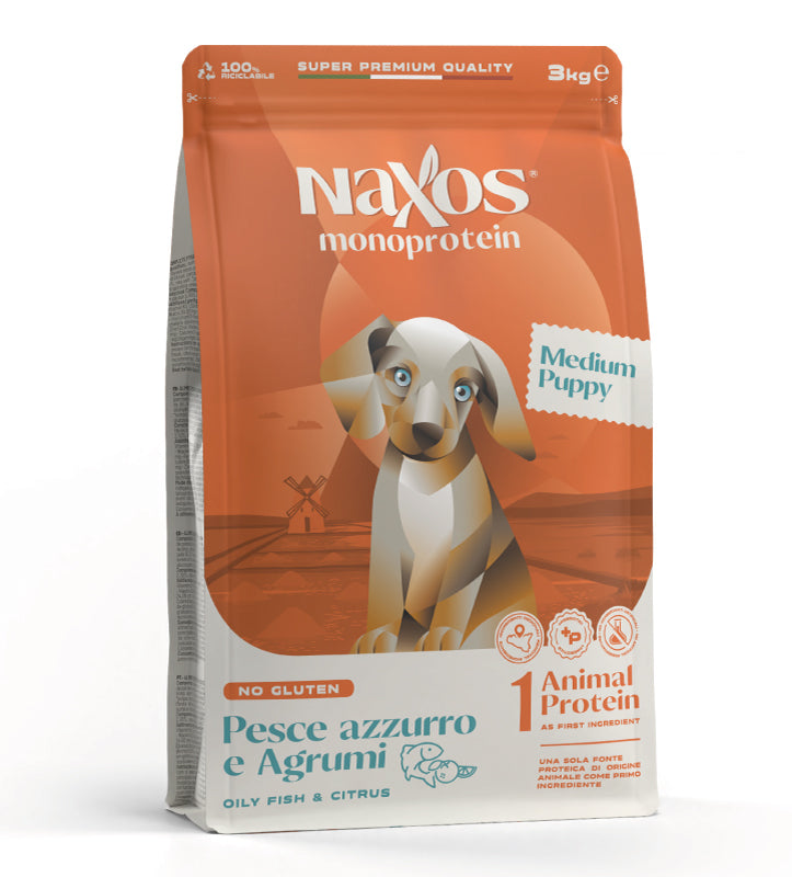 Naxos - Monoprotein - Medium - Puppy - Pesce Azzurro/Agrumi - 3kg