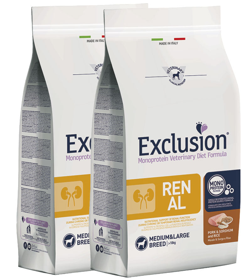 KIT 2 X Exclusion - Veterinary Diet Canine - Renal - Medium/Large - 12kg