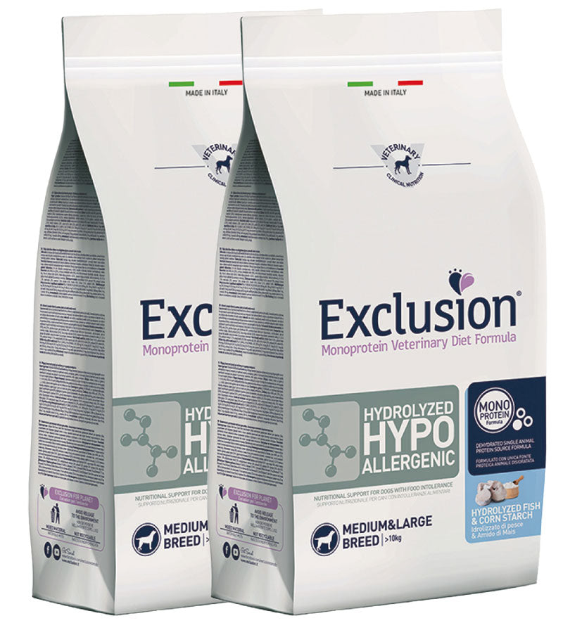 KIT 2 X Exclusion - Veterinary Diet Canine - Hydrolyzed Hypoallergenic - Medium/Large - 12kg