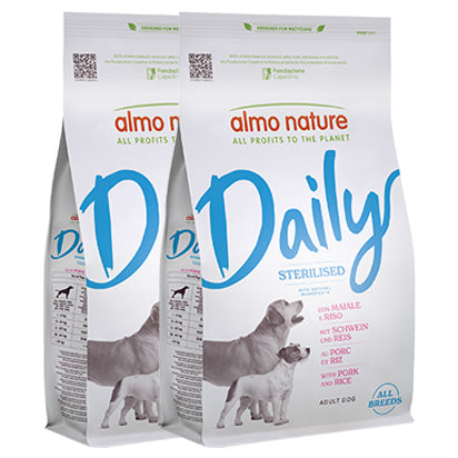 KIT 2 X Almo Nature - Daily Dog - All Breeds - Sterilised - Maiale e Riso - 12kg