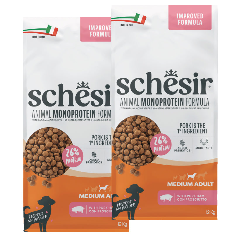 KIT 2X Schesir Dog - Monoprotein - Medium Adult - Prosciutto - 12kg - DOPPIO SACCO