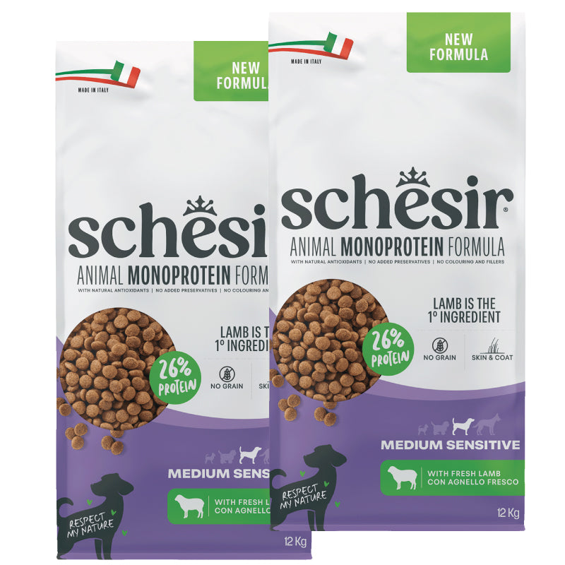 KIT 2X Schesir Dog - Monoprotein - Medium - Sensitive - Agnello - 12kg - DOPPIO SACCO