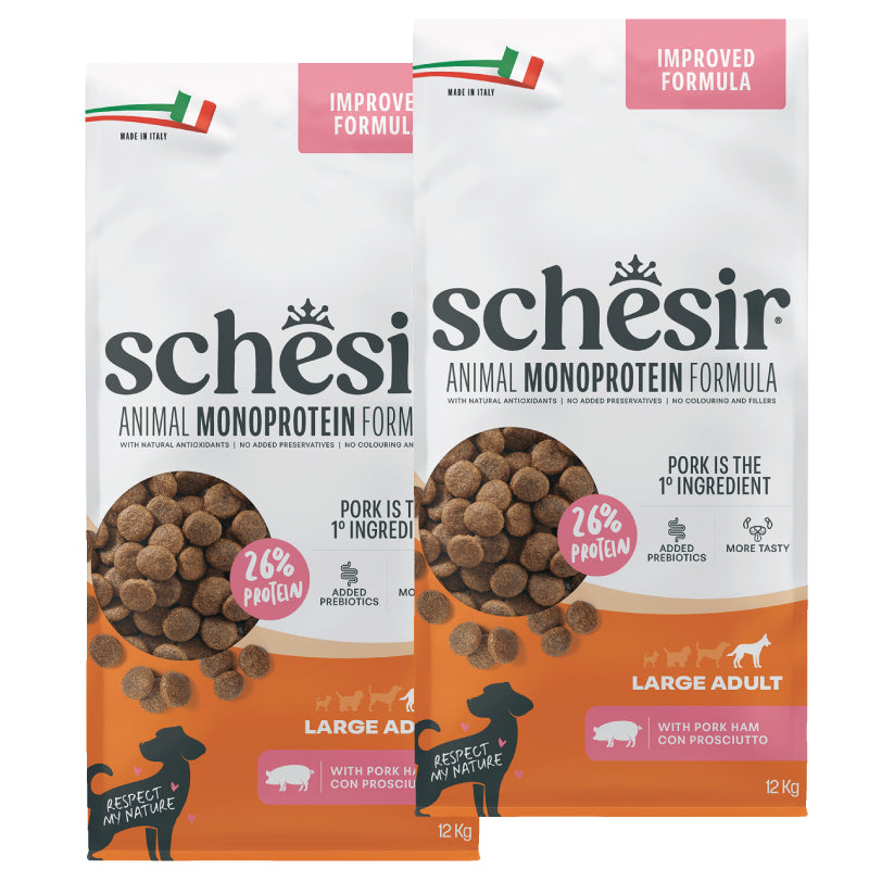 KIT 2X Schesir Dog - Monoprotein - Large Adult - Prosciutto - 12kg - DOPPIO SACCO