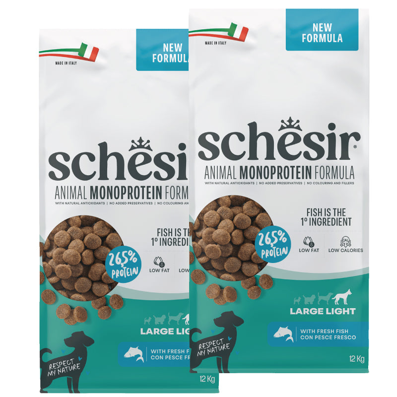 KIT 2X Schesir Dog - Monoprotein - Large - Light - Pesce - 12kg - DOPPIO SACCO