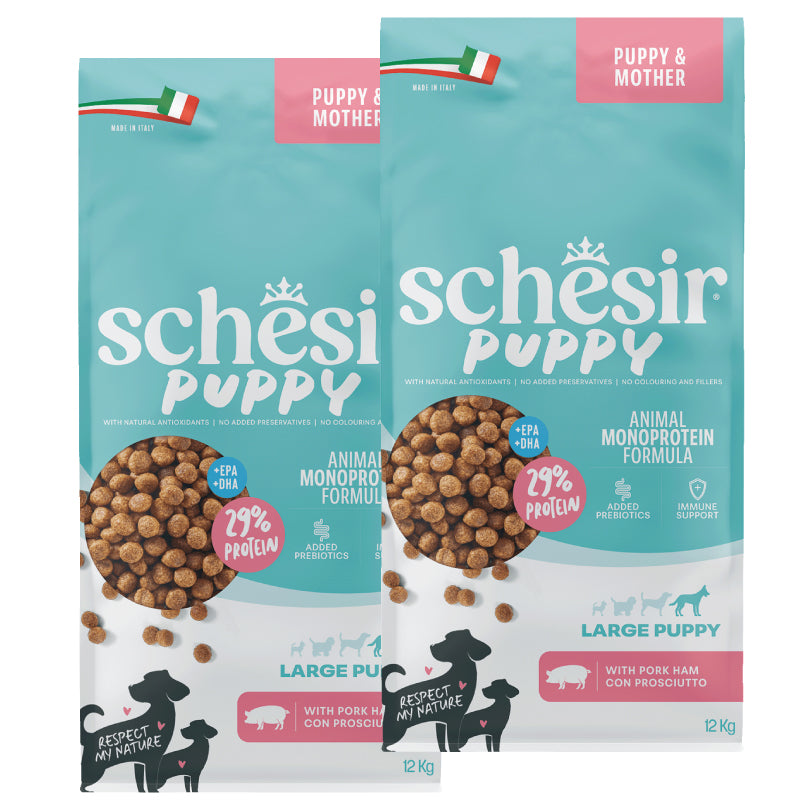 KIT 2X Schesir Dog - Monoprotein - Large - Puppy - Prosciutto - 12kg - DOPPIO SACCO