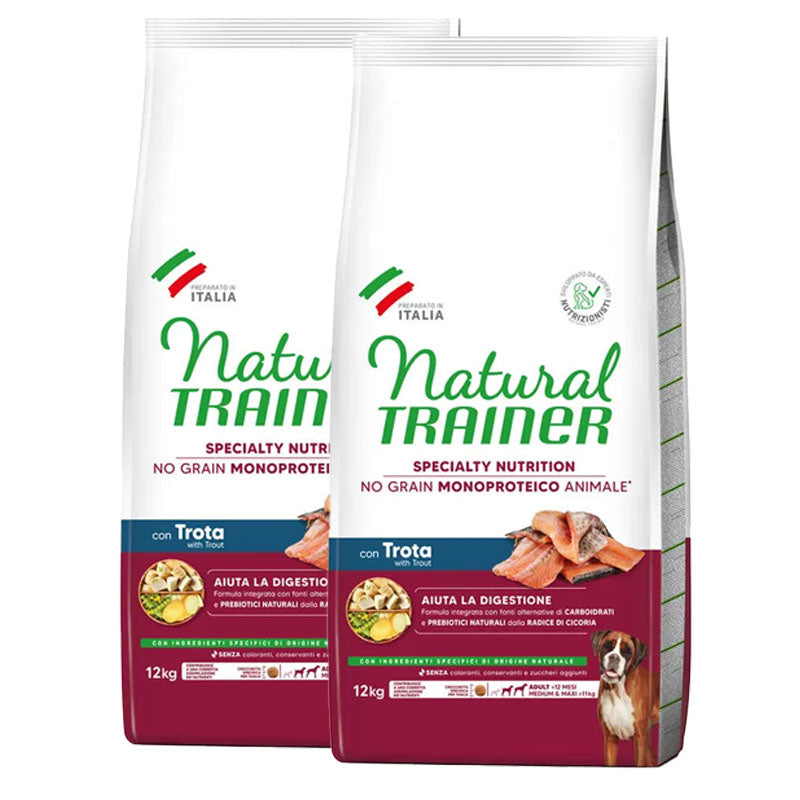 KIT 2 X Trainer Natural Sensitive - No Grain - Medium/Maxi - Adult - Trota - 12 kg
