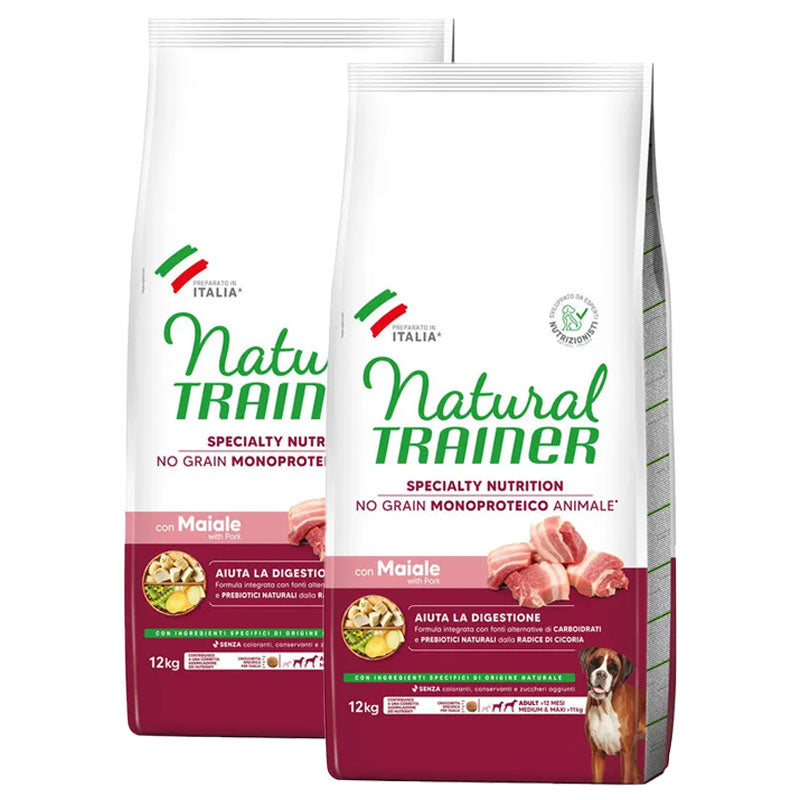 KIT 2 X - Trainer Natural Sensitive - No Grain - Medium/Maxi - Adult - Maiale - 12 kg